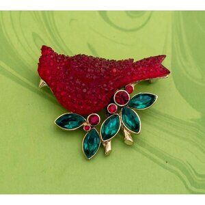 Vintage Red Sparrow Art Nouveau Brooch - W19